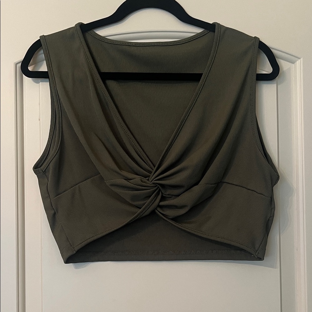 Olive Twist-Front Crop Top